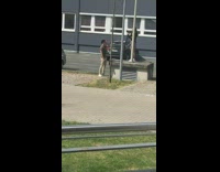 Man gray polo shirt photo shoot caught filmer fail