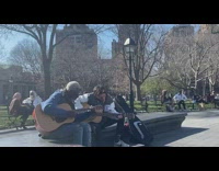 Guy sings grandpa plays guitar at park