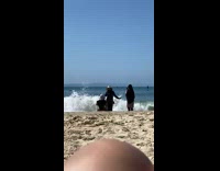 Woman blue dress hat dance music beach