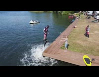 Black helmet guy flyboard wood platform fail 