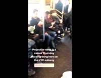 Projectile vomit on entire subway seat