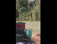 Girl black bikini sexy pose beach plant