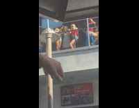 Three girls selfie balcony patio restaurant guy