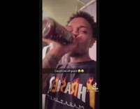 Guy with capriccio drink friends listening to spongebob