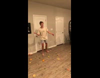 Guy stabs lime with knife in air