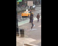 Woman blue hair dance and pour milk