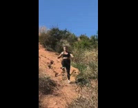 Collab KaleSaladIG - Woman kicks air falls on hiking trail
