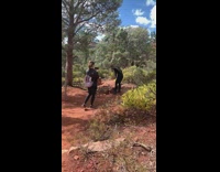 Woman long micro braids interpretative dance mountain