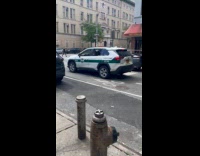 Sanitation vehicle plays loud music on road
