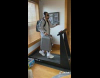 Guy practices running to catch plane treadmill 