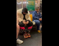 Collab Subway Creatures - Man in fur coat with pet rat inside the subway