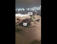 Two girls jump and dance on guy