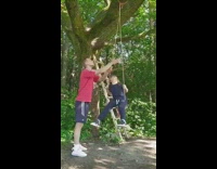 Guy pushes girl on tree swing fail