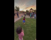 Little girl breaks pinata and almost hits others with stick 