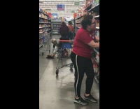 Guy hits doll blue dress shopping cart