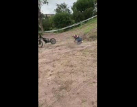 Guy drive motorcycle on platform crash fail