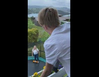 Guy jumps from balcony onto trampoline 