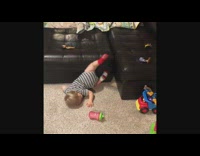 Baby fall down chair face plant floor slow motion