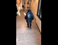 Girl pretends to be small and walk