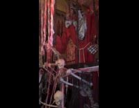 Bar full of hanging skeletons for Halloween