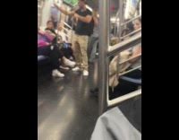 Pet dog ride subway train wear sunglasses