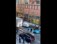 Revel car door destroyed by the truck