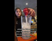 Employee makes shirley temple with extra grenadine 