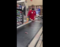 Collab Kale Salad IG - Customer puts chapstick on conveyor belt 