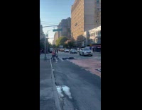 Man lay down on the road crosswalk