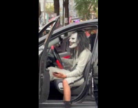 Collab WINY - Man scary mask plays music in car