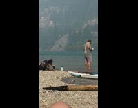 Man gray tank top back pictorial beach