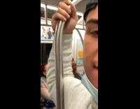 Woman sings wet ass pussy on subway with force and passion
