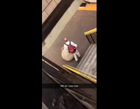 Guy large white sphere ball on rope 