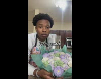 Guy white shirt flower shaped cupcake bouquet 