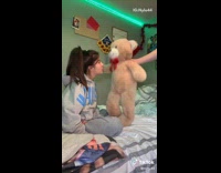 Girl talks to teddy bear baby voice 