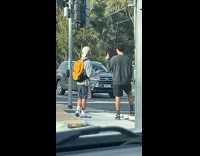 Filmer shouts at sidewalk the video shoot 