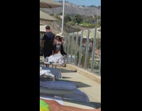 Three women bikini beach hat dance music