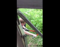 Guy sneaks up and scares friend 