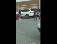 Woman parking lot pushcart photo shoot