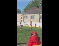 Woman in animal costume tiktok dance near the kids