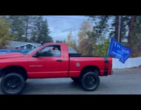 Collab SendItOfficiall - Red truck drives around with Trump flag