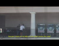 White shirt guy locks random strangers bicycles 