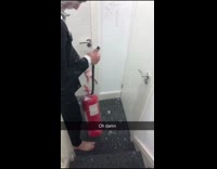Drunk guy covers walls and sprays himself with fire extinguisher