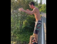 Guy double front flip bridge water road