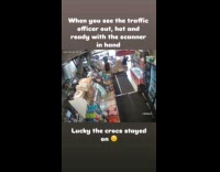 Guy runs from store sees traffic officer