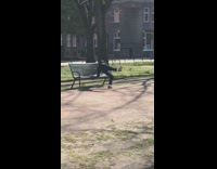 Man video shoot bench weird position dance out