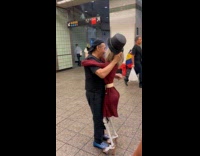 Man shows off dance moves with partner