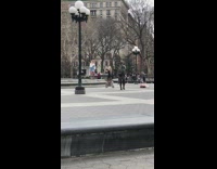 Girl skirt jumpsuit stand ledge lamp pole 