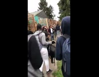 Big fight guy in red hoodie tries to get in and intercept