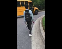 Boy gets on school bus and bangs pans together to wake everyone up in the morning